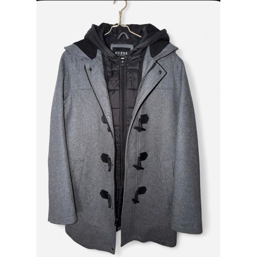 GUESS LA Men's Wool-Blend Duffle Coat with Hood | Medium